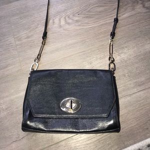 Black leather crossbody with silver accents
